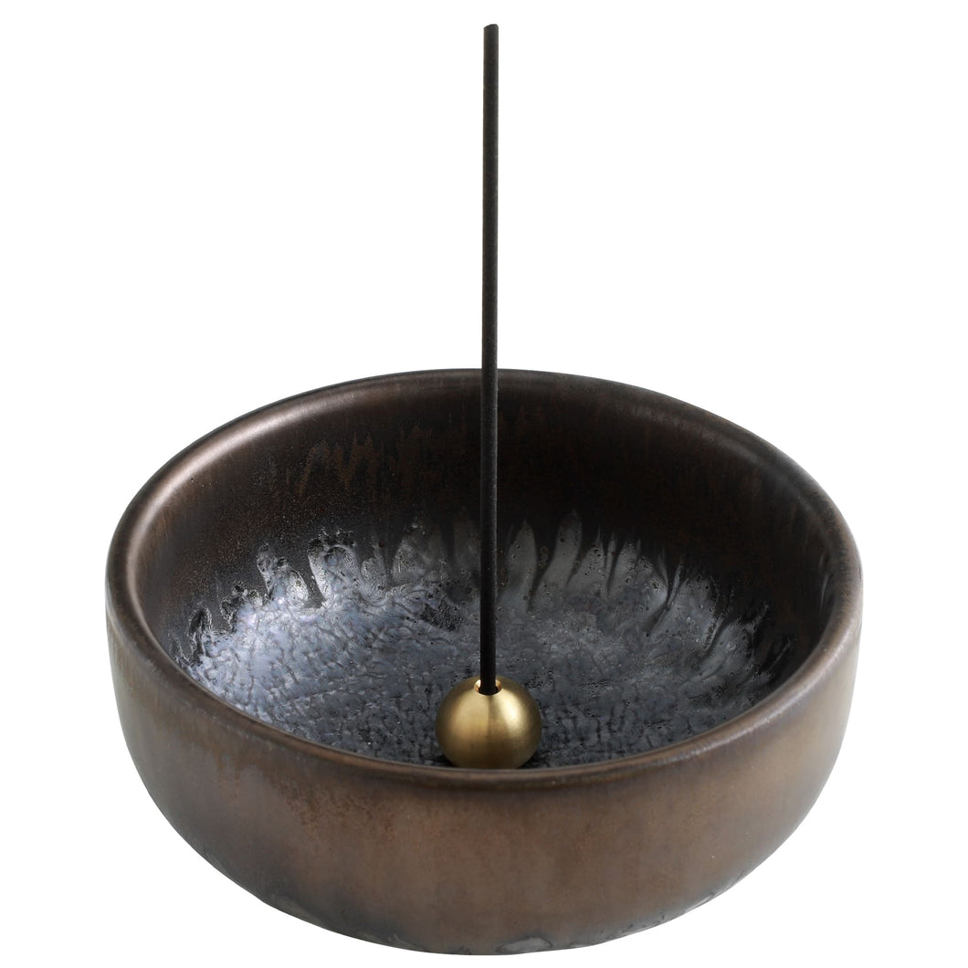 Asayu Japan Zen Black and Gold Incense Holder with brass stand for incense sticks