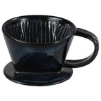 Asayu Japan Ceramic Coffee Pour Over Maker Set in Dark Navy Blue, Slow Brewing Paper Filter Holder and Dripper with 3 Holes for Coffee and Tea - Complete 2PCS Set
