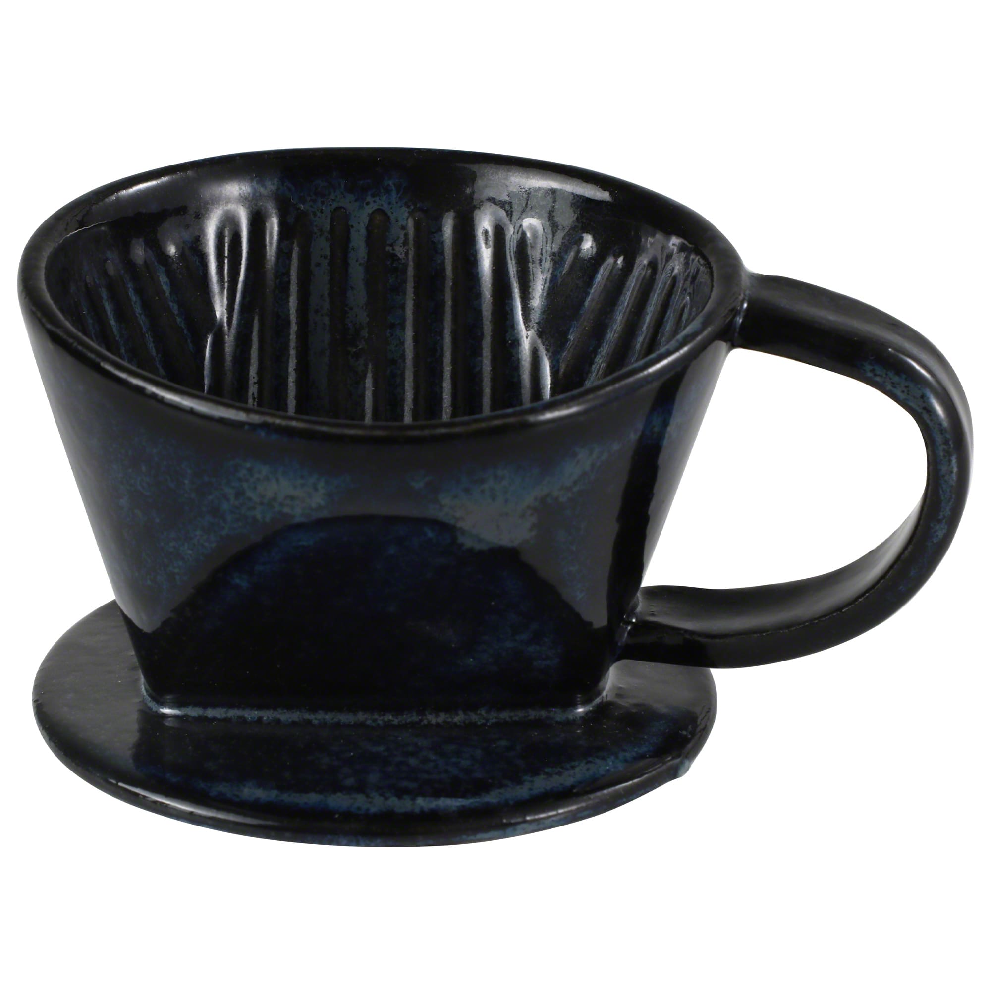 Asayu Japan Ceramic Coffee Pour Over Maker Set in Dark Navy Blue, Slow Brewing Paper Filter Holder and Dripper with 3 Holes for Coffee and Tea - Complete 2PCS Set