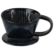 Lade das Bild in den Galerie-Viewer, Asayu Japan Ceramic Coffee Pour Over Maker Set in Dark Navy Blue, Slow Brewing Paper Filter Holder and Dripper with 3 Holes for Coffee and Tea - Complete 2PCS Set

