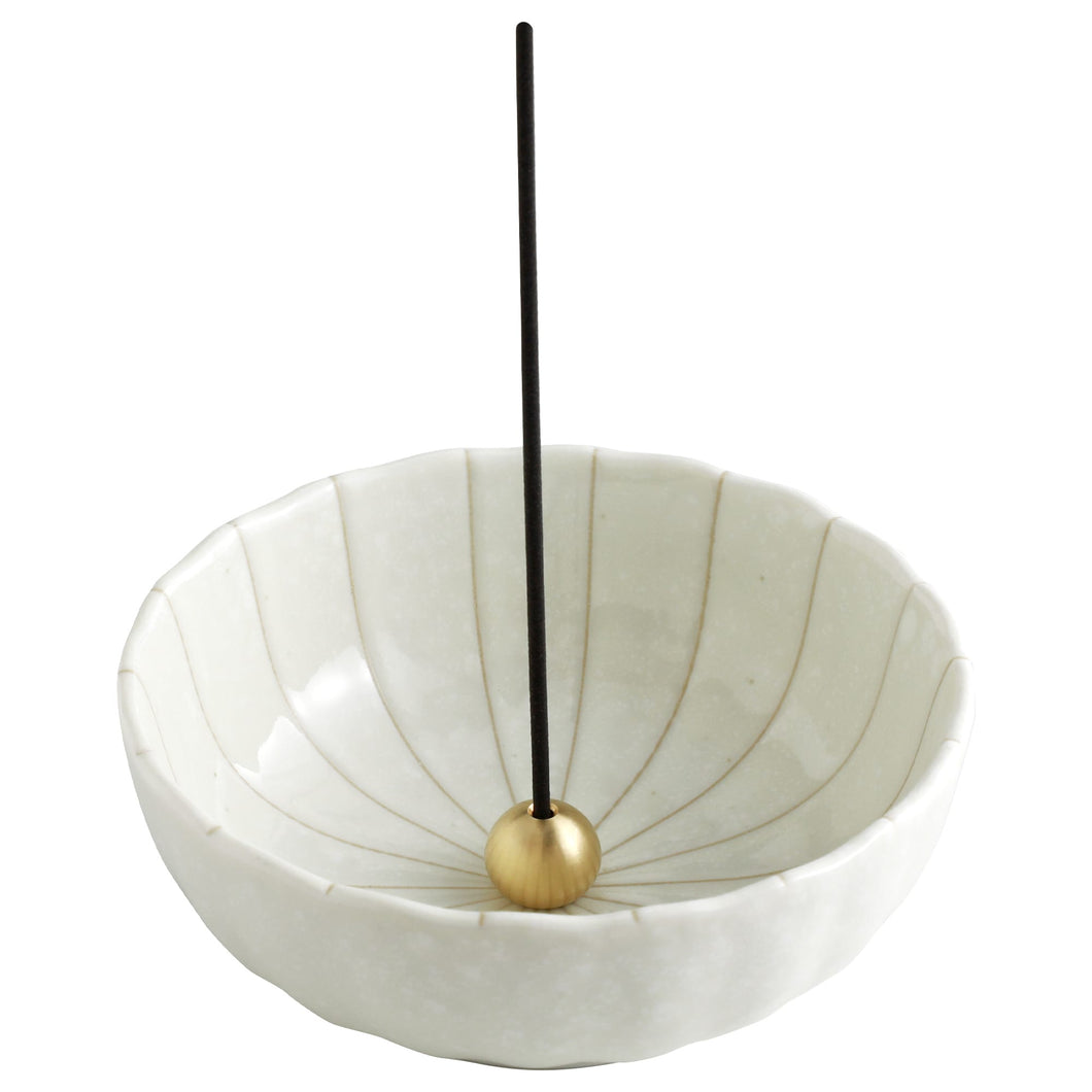 Asayu Japan White Lotus Incense Holder with brass stand for incense sticks