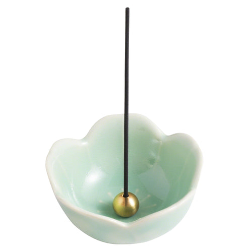[ Free Shipping in continental US, CA, UK ] 100% Made in Japan Asayu Japan Pale Turquoise Mini Sakura Incense Holder with Brass Incense Burner Stand for relaxation, meditation and yoga