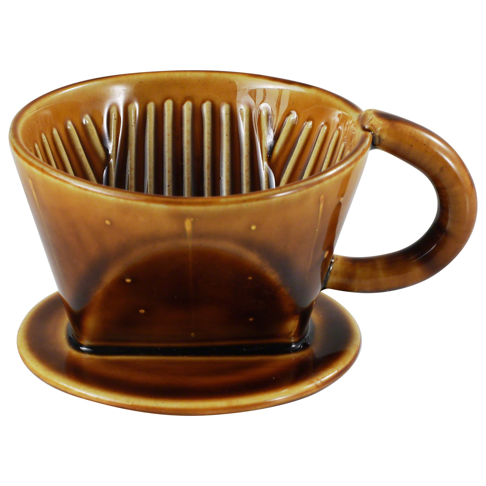 Asayu Japan Ceramic Coffee Pour Over Maker Set in Caramel, Slow Brewing Paper Filter Holder and Dripper with 3 Holes for Coffee and Tea