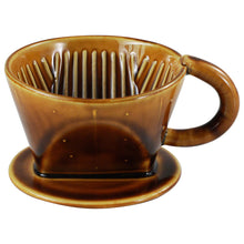 Lade das Bild in den Galerie-Viewer, Asayu Japan Ceramic Coffee Pour Over Maker Set in Caramel, Slow Brewing Paper Filter Holder and Dripper with 3 Holes for Coffee and Tea
