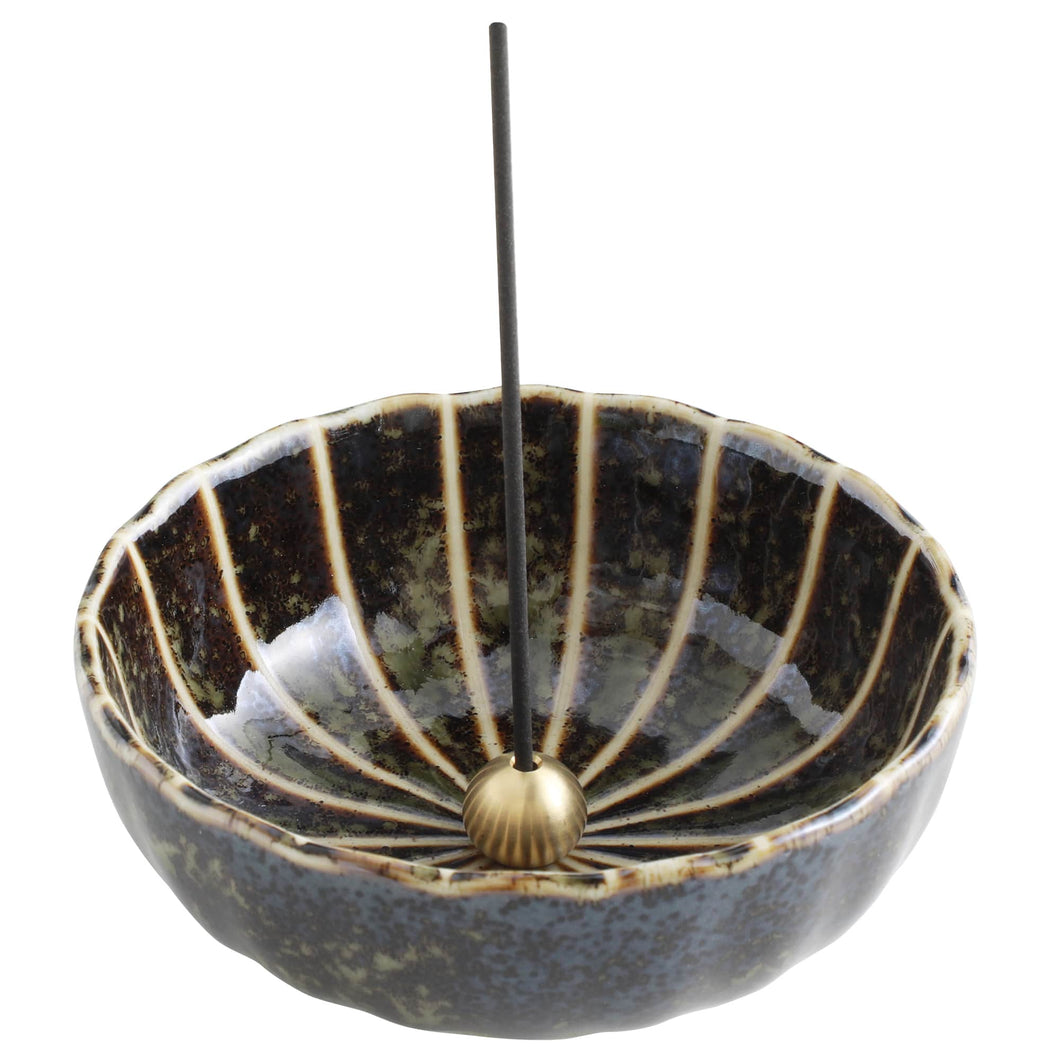 Asayu Japan Dark Green Lotus Incense Holder with brass stand for incense sticks