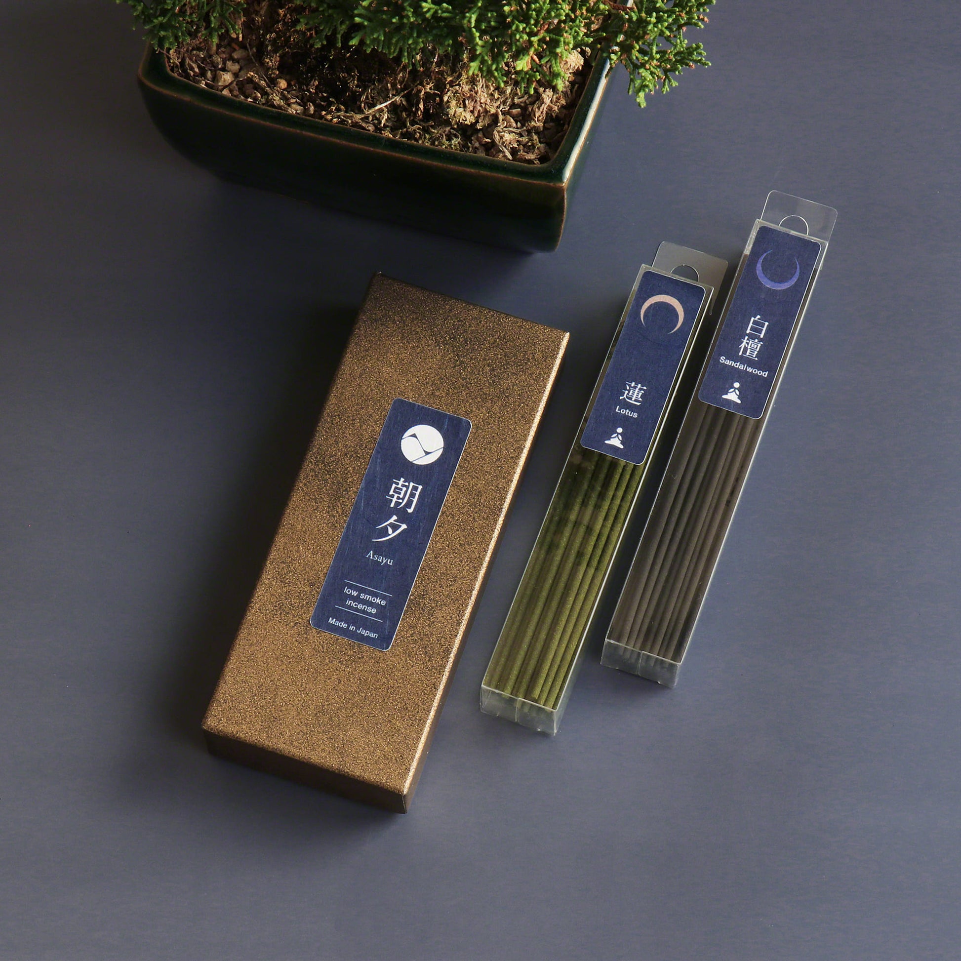 [ Free Shipping all over the US ]  100% Made in Japan Low Smoke Incense Gift Set [ Yoga Set (Lotus & Sandalwood) + Navy Blue Lotus Incense Holder ] || Low Smoke Japanese Incense Sticks || Incense holder and burner stand || Incense for Yoga and Meditation