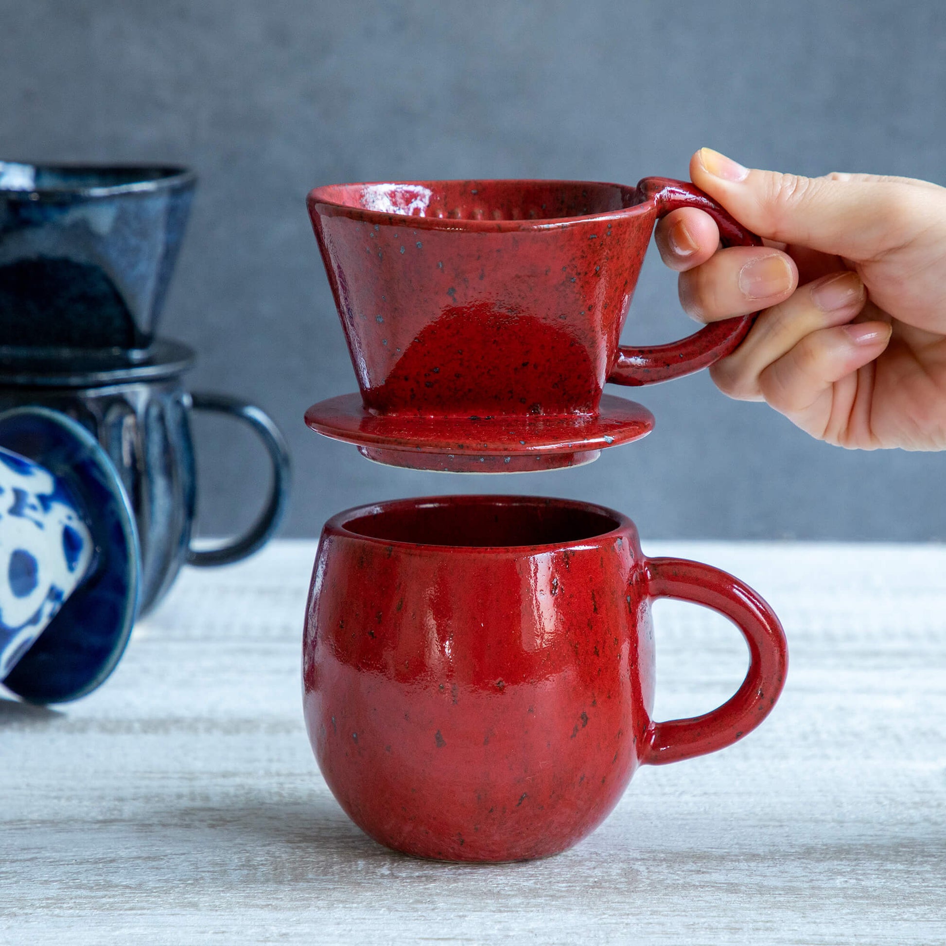 Chrome Red Ceramic Coffee Pour Over Maker Set