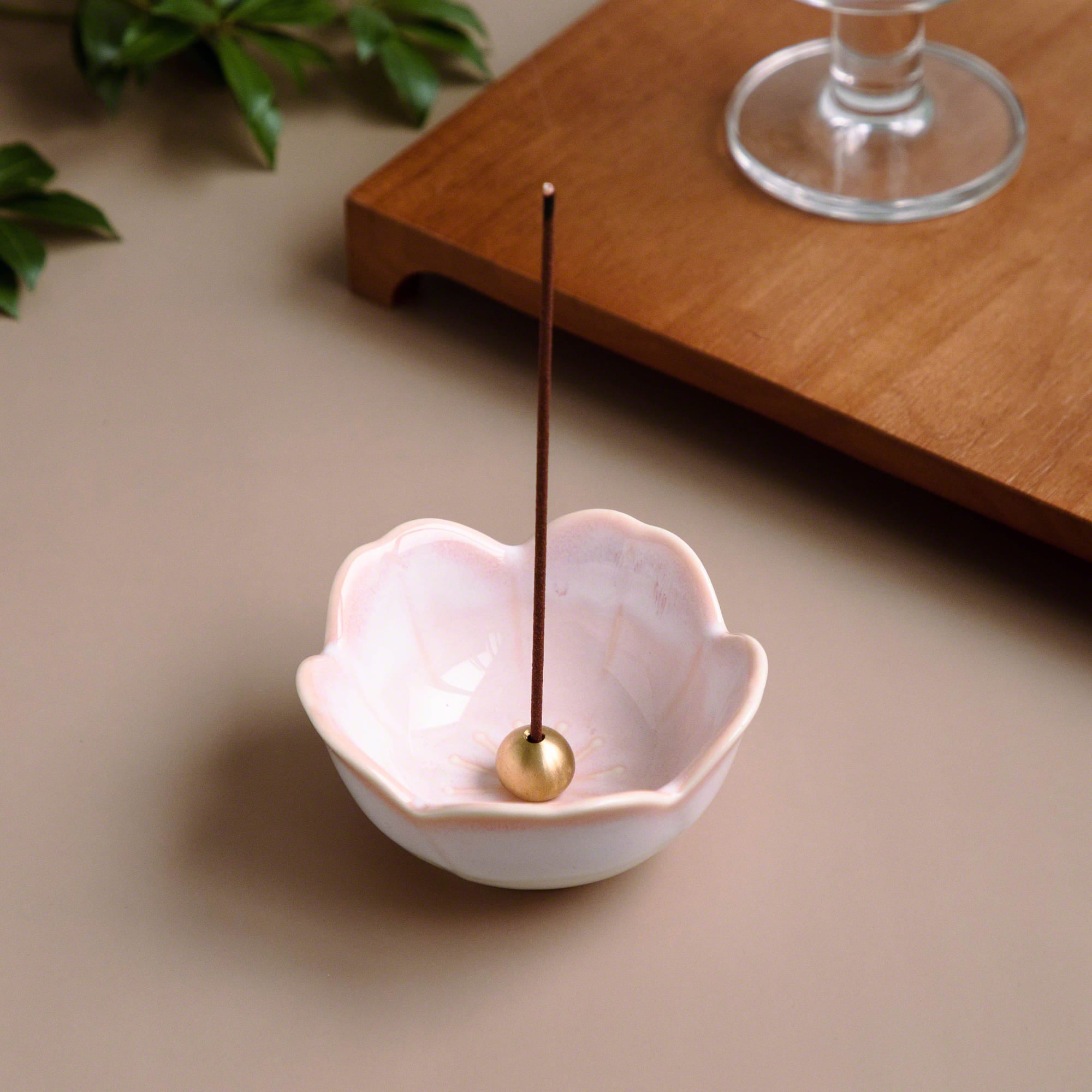 [ Free Shipping all over the continental US, CA, UK ] 100% Made in Japan Asayu Japan Cherry Blossom Pink Mini Sakura Incense Holder with Brass Incense Burner Stand for relaxation, meditation and yoga