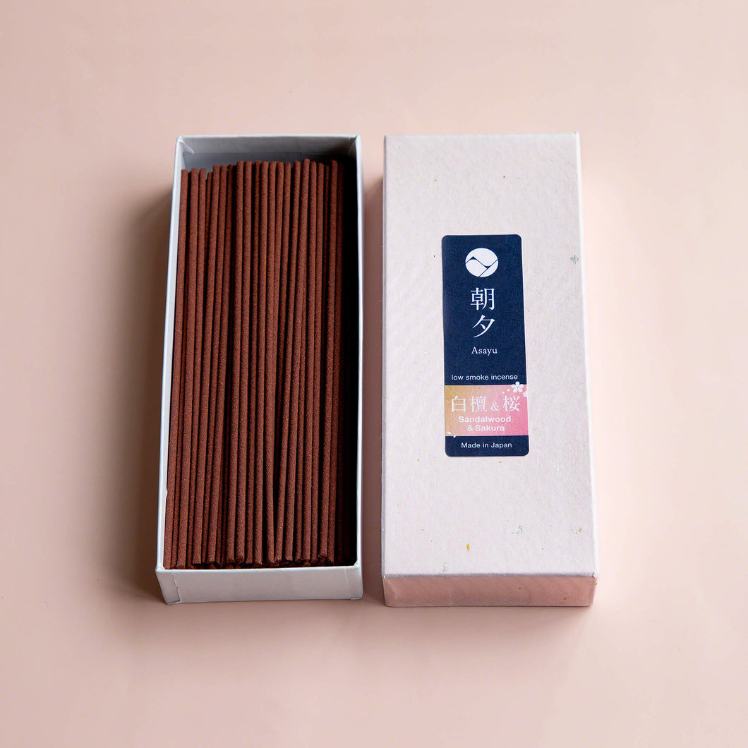 Premium Sakura Cherry Blossom and Sandalwood Low Smoke Incense Sticks by Asayu Japan open box