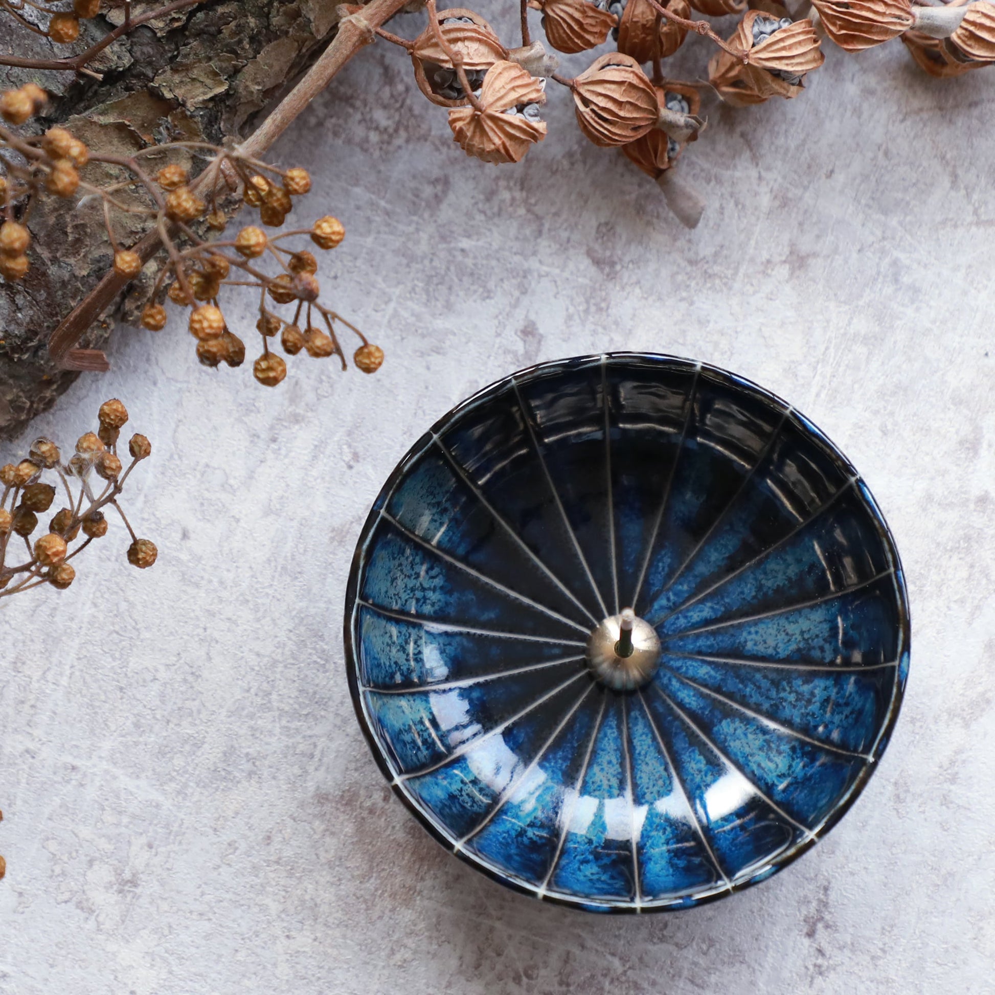 [ Free Shipping all over the US ]  100% Made in Japan Low Smoke Incense Gift Set [ Sandalwood Incense Sticks + Navy Blue Lotus Incense Holder ] || Low Smoke Japanese Incense Sticks || Incense holder and burner stand || Incense for Yoga and Meditation