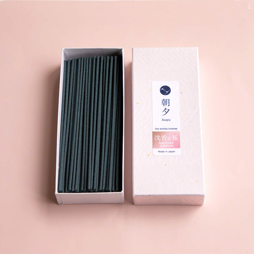 Premium Sakura Cherry Blossom and Agarwood Low Smoke Incense Sticks by Asayu Japan open box