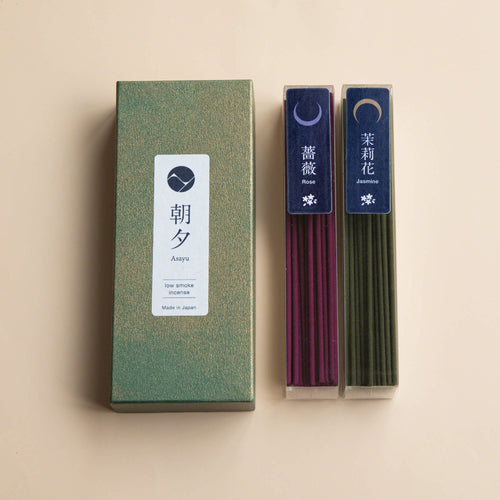 Asayu Japan Low Smoke Incense Sticks 40g Floral Scent Set [ Jasmine and Rose ] Made in Japan