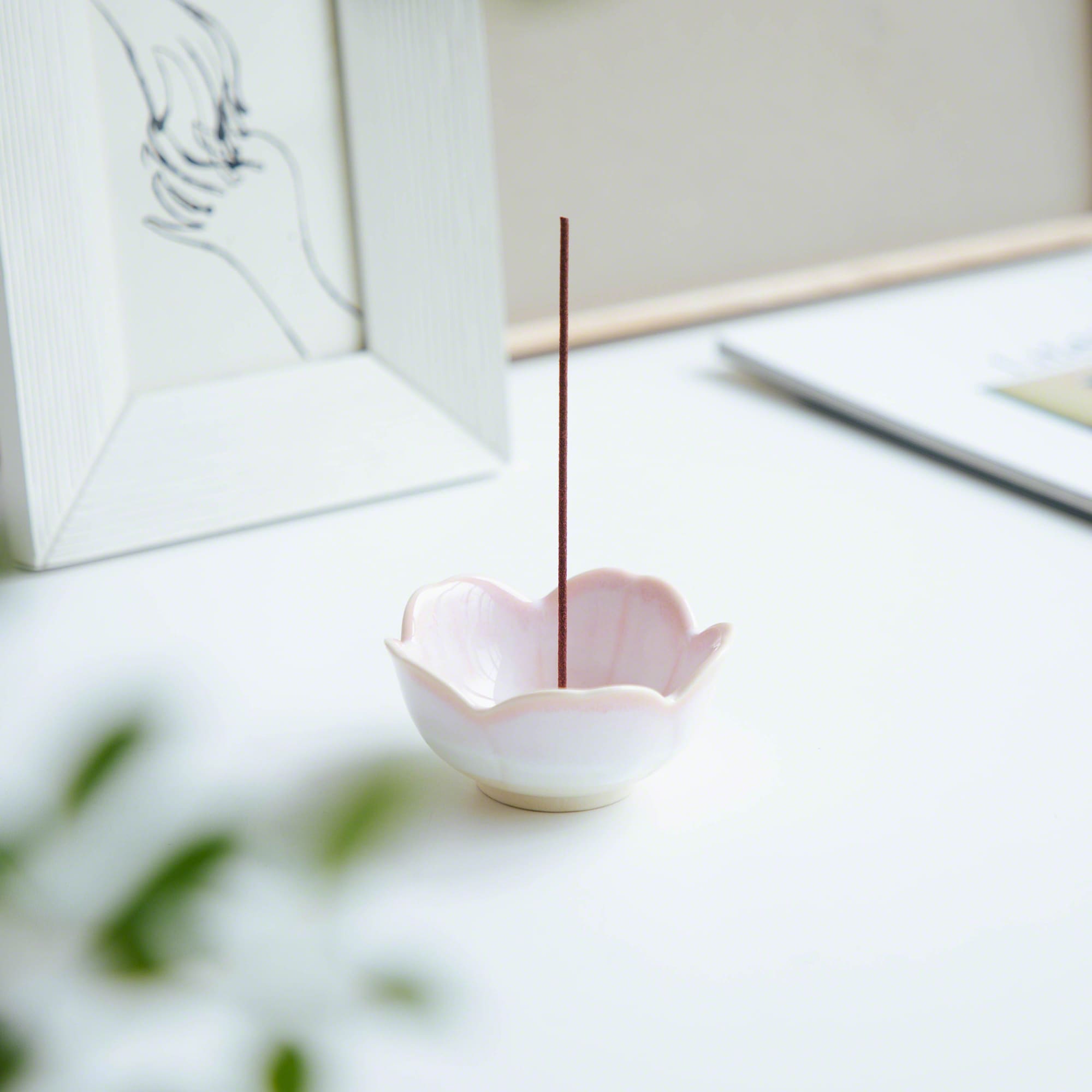 [ Free Shipping all over the continental US, CA, UK ] 100% Made in Japan Asayu Japan Cherry Blossom Pink Mini Sakura Incense Holder with Brass Incense Burner Stand for relaxation, meditation and yoga