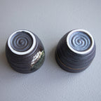Bottom of the Handpainted Glazed Ceramic Tea Cups Set of 2 in Blue and White by Asayu Japan.