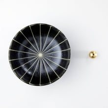 Lade das Bild in den Galerie-Viewer, Asayu Japan matte black lotus flower ceramic incense plate with included brass incense burner stand next to it from the top.
