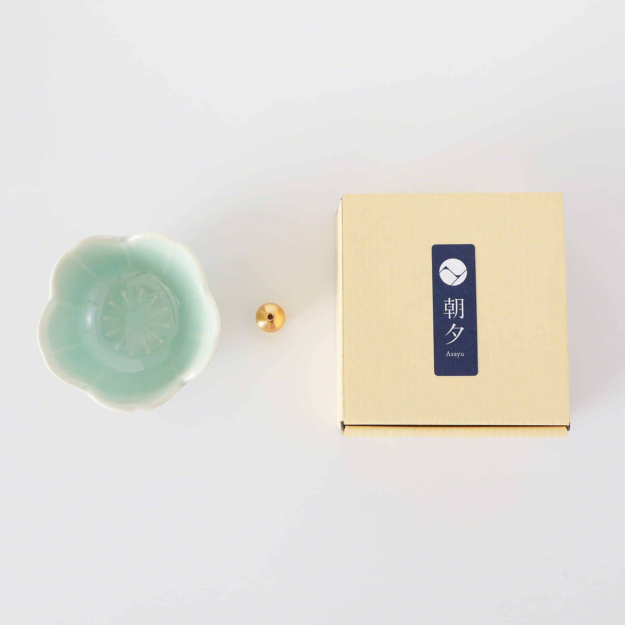 [ Free Shipping in continental US, CA, UK ] 100% Made in Japan Asayu Japan Pale Turquoise Mini Sakura Incense Holder with Brass Incense Burner Stand for relaxation, meditation and yoga