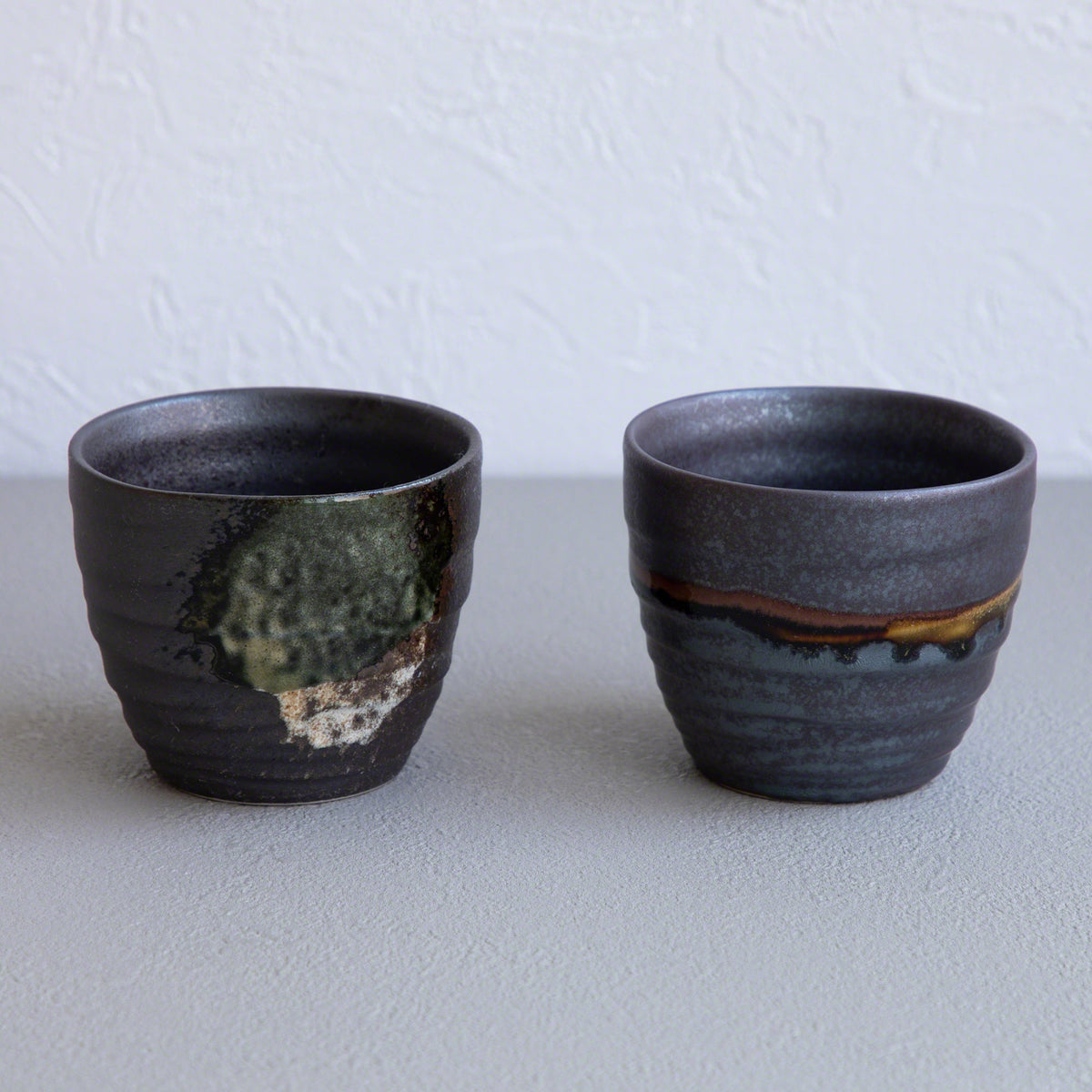 Handpainted Glazed Ceramic Tea Cups Set of 2 in Metallic Dark Brown