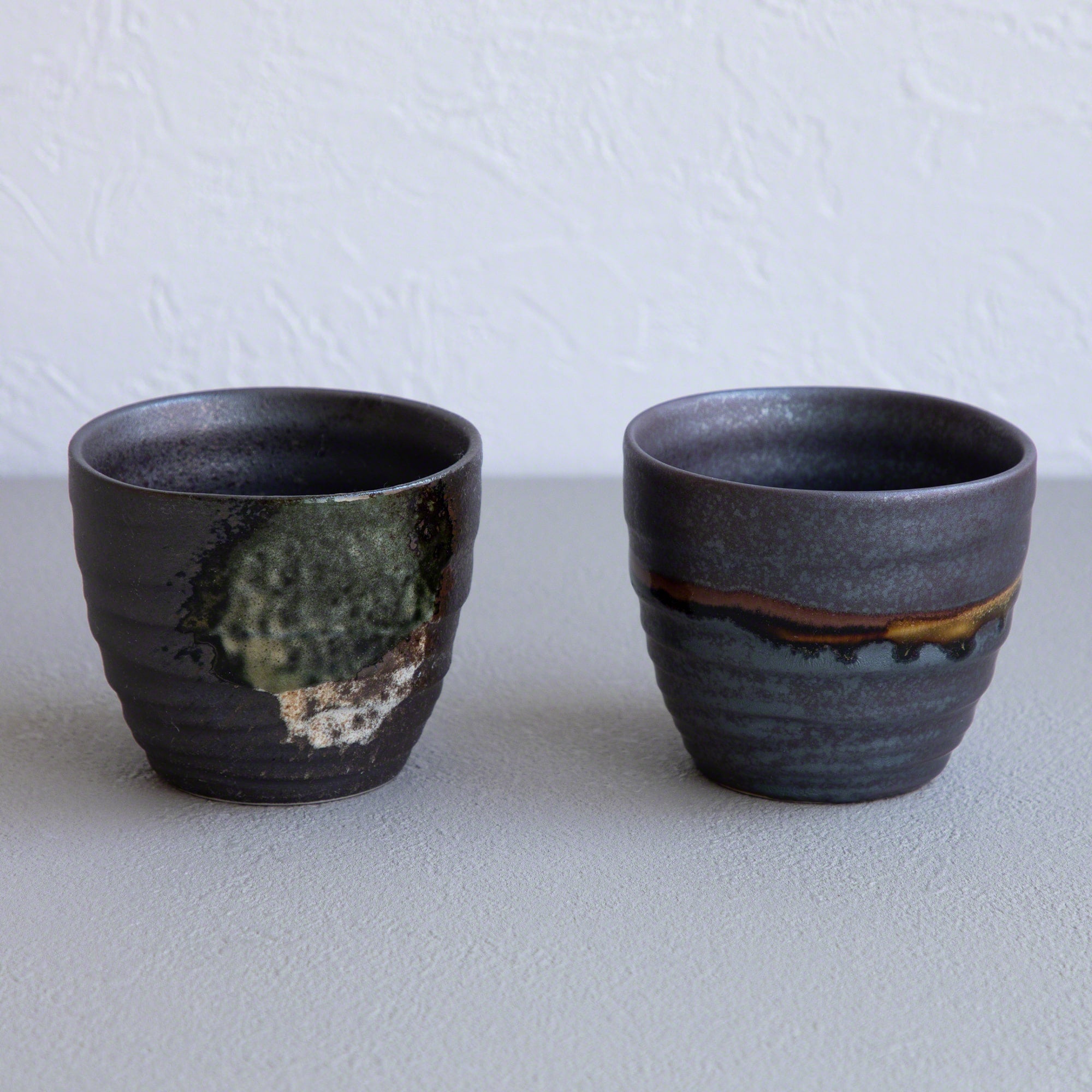 Handpainted Glazed Ceramic Tea Cups Set of 2 in Metallic Dark Brown