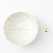 Charger l&#39;image dans la galerie, Asayu Japan white lotus flower ceramic incense plate with included brass incense burner stand next to it from the top.

