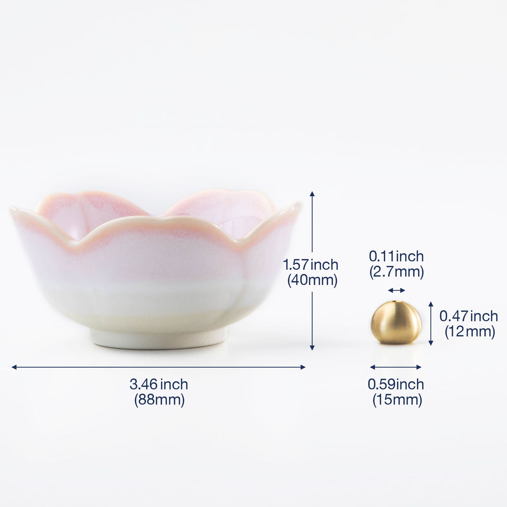 [ Free Shipping all over the continental US, CA, UK ] 100% Made in Japan Asayu Japan Cherry Blossom Pink Mini Sakura Incense Holder with Brass Incense Burner Stand for relaxation, meditation and yoga