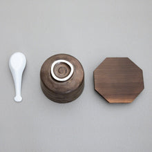 Load image into Gallery viewer, Ceramic Zen Metallic Brown Rice Bowl with Wooden Lid &amp; White Spoon Set
