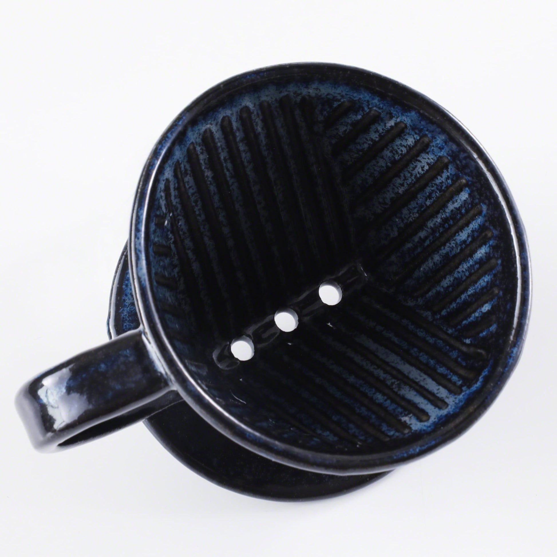 Asayu Japan Ceramic Coffee Pour Over Maker Set in Dark Navy Blue, Slow Brewing Paper Filter Holder and Dripper with 3 Holes for Coffee and Tea - Complete 2PCS Set