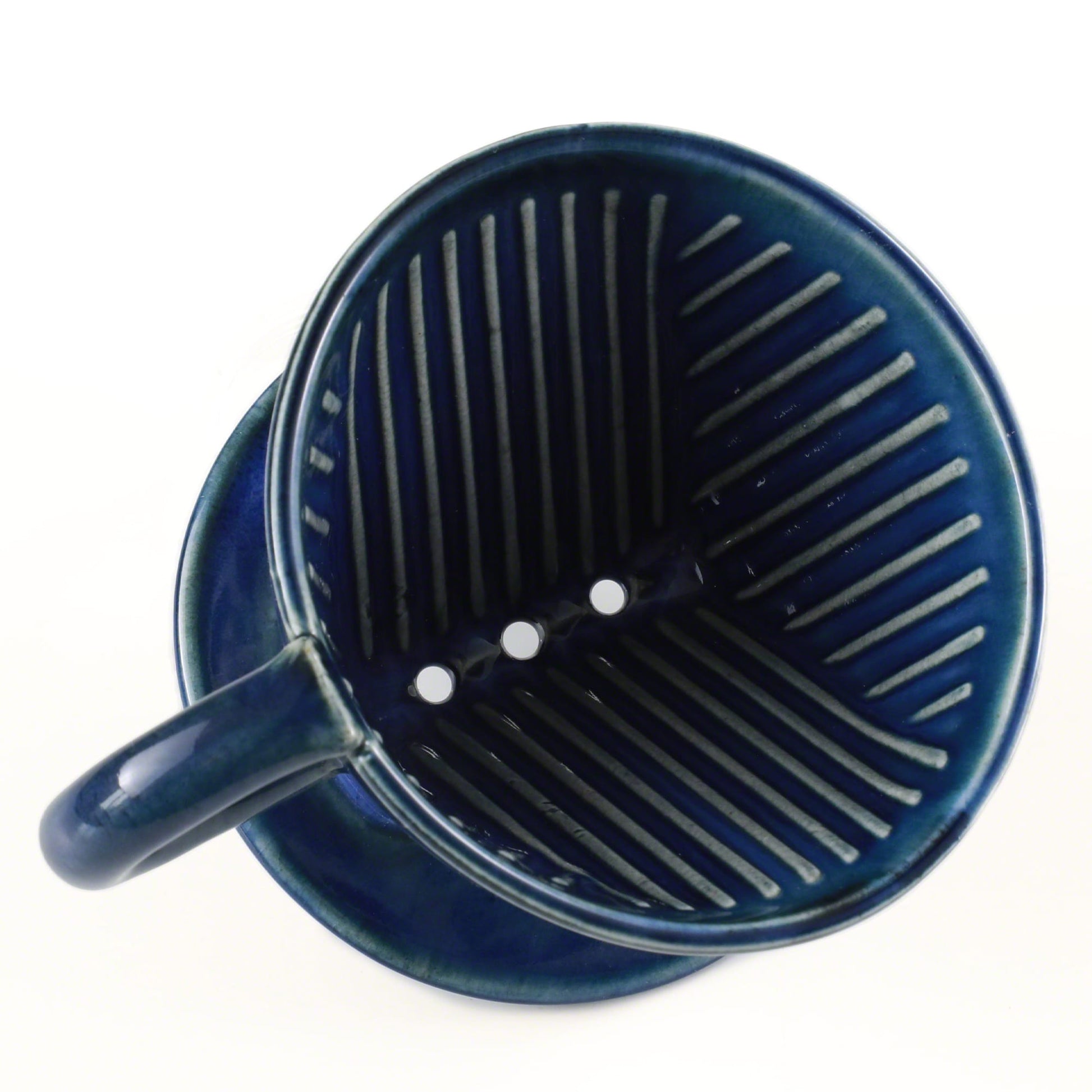 Asayu Japan Ceramic Coffee Pour Over Maker Set in Ocean Blue Color, Slow Brewing Paper Filter Holder and Dripper with 3 Holes for Coffee and Tea - Complete 2PCS Set