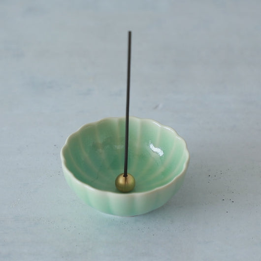 [ Free Shipping all over the continental US, CA, UK ] 100% Made in Japan Asayu Japan Pale Turquoise Mini Sakura Lotus Incense Holder with Brass Incense Burner Stand for relaxation, meditation and yoga