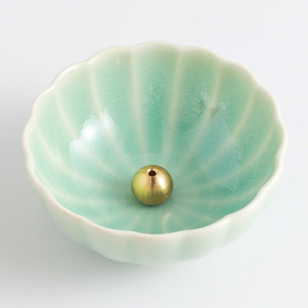 Asayu Japan Turquoise Mini Lotus Flower Incense Holder with brass stand