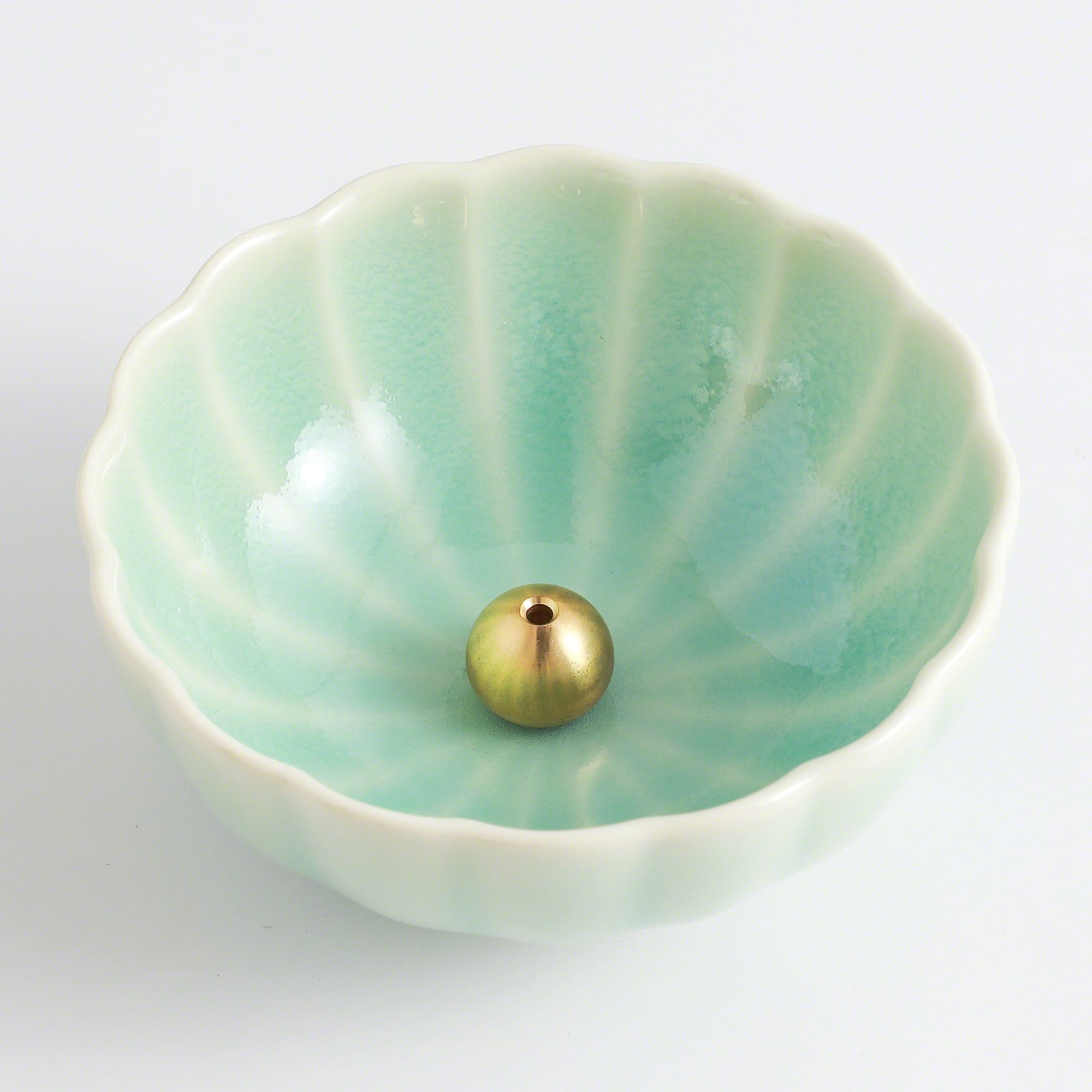 Asayu Japan Turquoise Mini Lotus Flower Incense Holder with brass stand