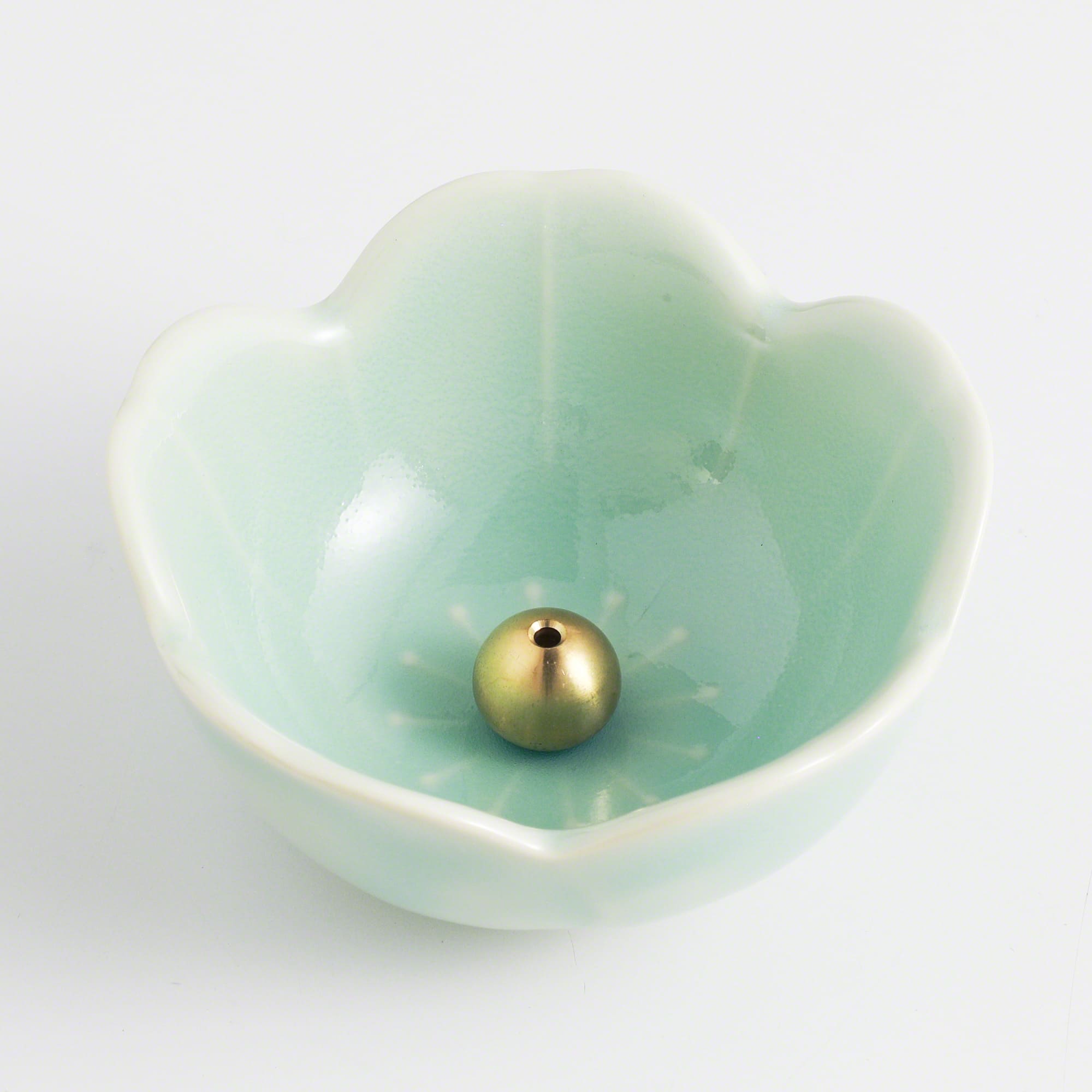 [ Free Shipping in continental US, CA, UK ] 100% Made in Japan Asayu Japan Pale Turquoise Mini Sakura Incense Holder with Brass Incense Burner Stand for relaxation, meditation and yoga
