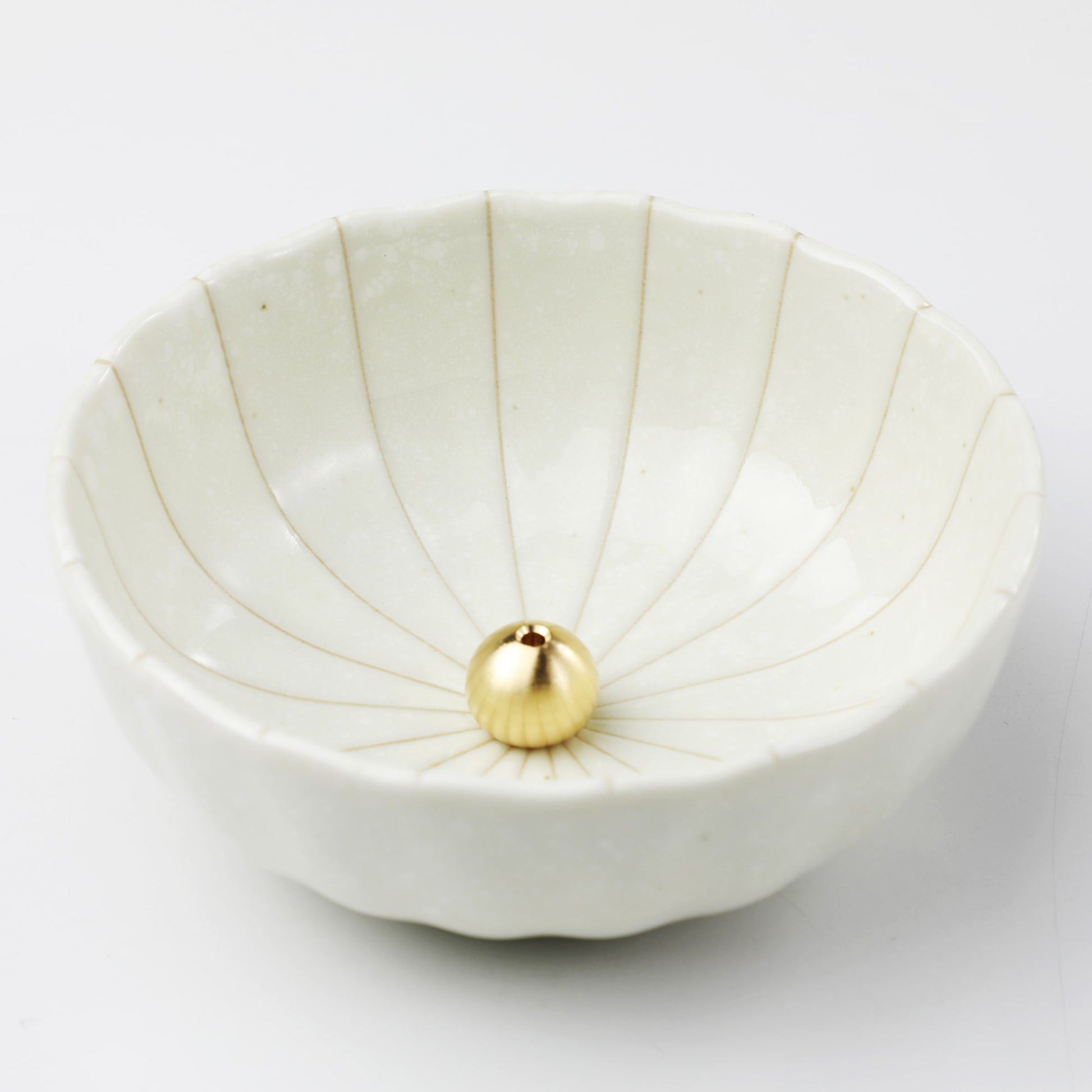 Asayu Japan White Lotus Flower Incense Holder with brass stand
