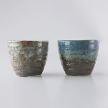 Cargar y reproducir el video en el visor de la galería, Handpainted Glazed Ceramic Tea Cups Set of 2, Blue and White
