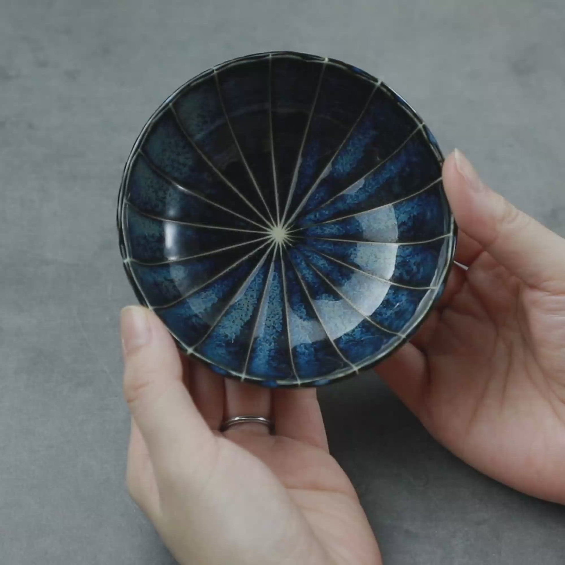 Video showing all sides of the Asayu Japan Dark Navy Blue Lotus Flower Ceramic Incense Holder