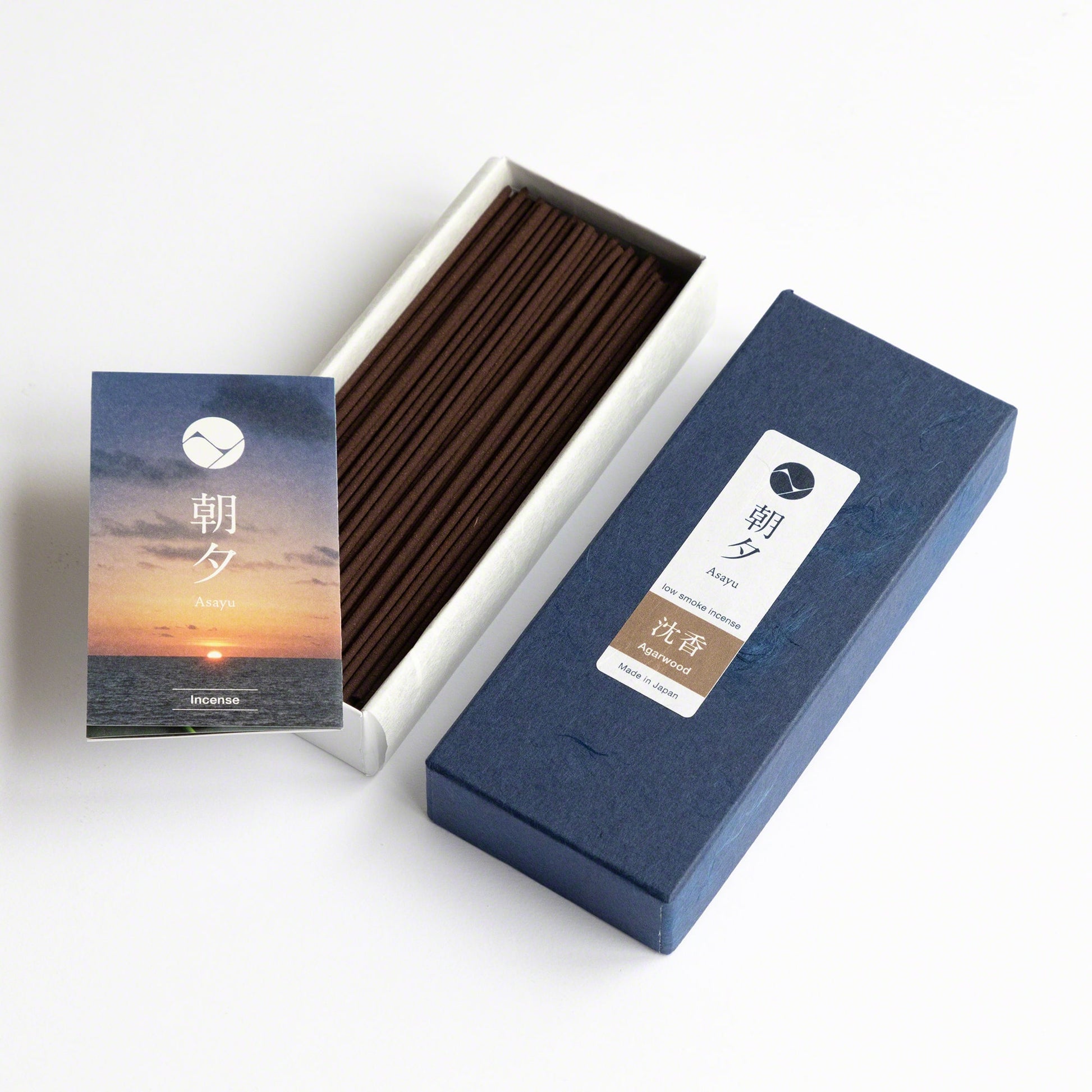 Asayu Japan Agarwood Low Smoke Incense Sticks box with mini catalogue