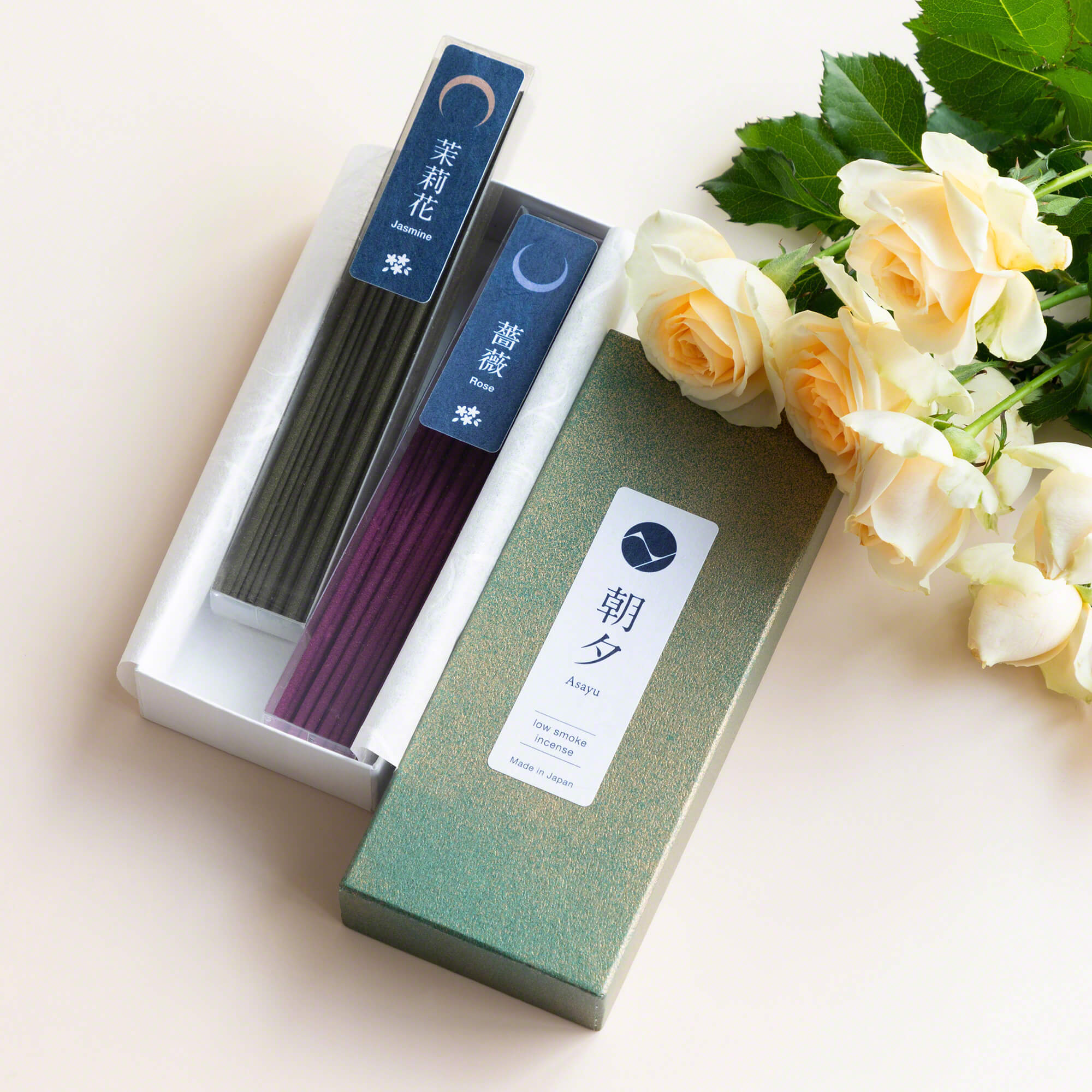 Asayu Japan Low Smoke Incense Sticks 40g Floral Scent Set [ Jasmine and Rose ] Made in Japan