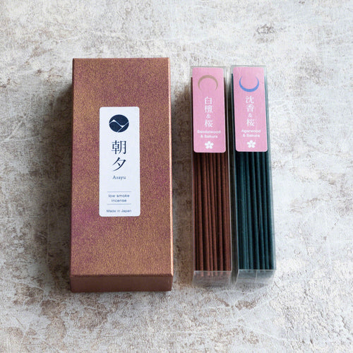 Asayu Japan Low Smoke Incense Sticks 40g Premium Sakura Scent Set [  Premium Sakura Blend and Sandalwood and Premium Sakura Blend and Agarwood ] Made in Japan