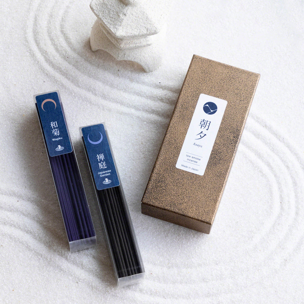 Asayu Japan Low Smoke Incense Sticks 40g Zen Scent Set [ Japanese Garden & Wagiku Chrysanthemum ] Made in Japan