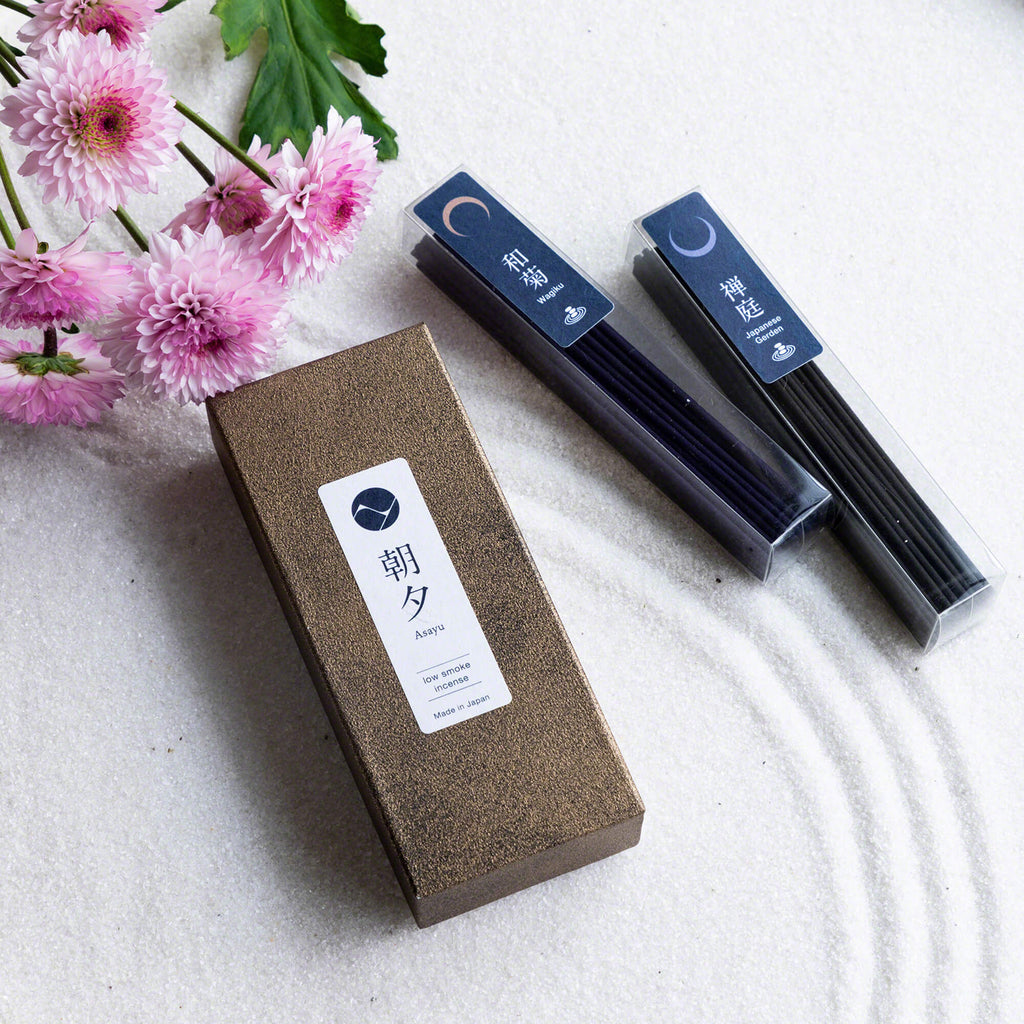 Asayu Japan Low Smoke Incense Sticks 40g Zen Scent Set [ Japanese Garden & Wagiku Chrysanthemum ] Made in Japan