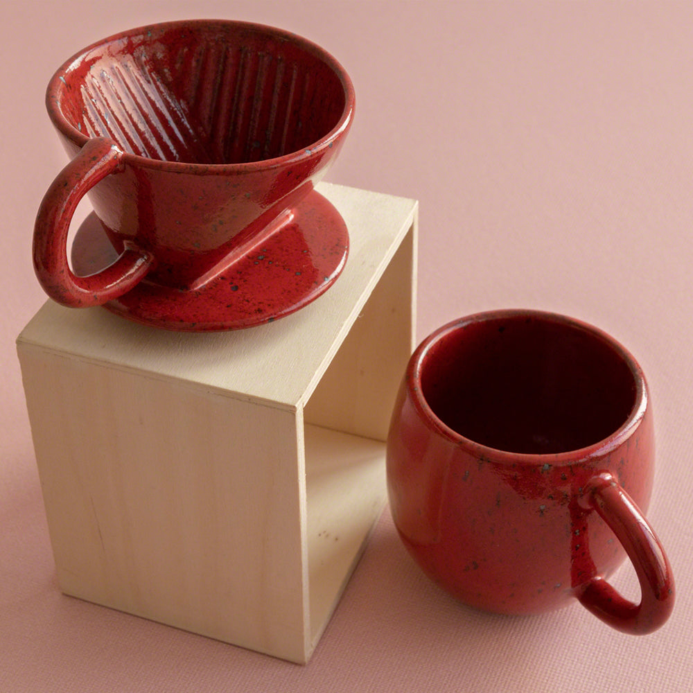 Chrome Red Ceramic Coffee Pour Over Maker Set