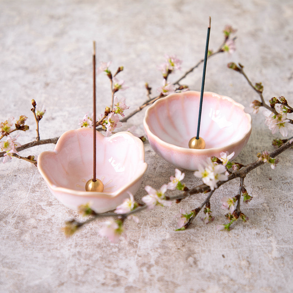 [ Free Shipping in continental US, CA, UK ] 100% Made in Japan Asayu Japan Cherry Blossom Pink Mini Sakura Lotus Incense Holder with Brass Incense Burner Stand for relaxation, meditation and yoga