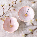 [ Free Shipping in continental US, CA, UK ] 100% Made in Japan Asayu Japan Cherry Blossom Pink Mini Sakura Lotus Incense Holder with Brass Incense Burner Stand for relaxation, meditation and yoga