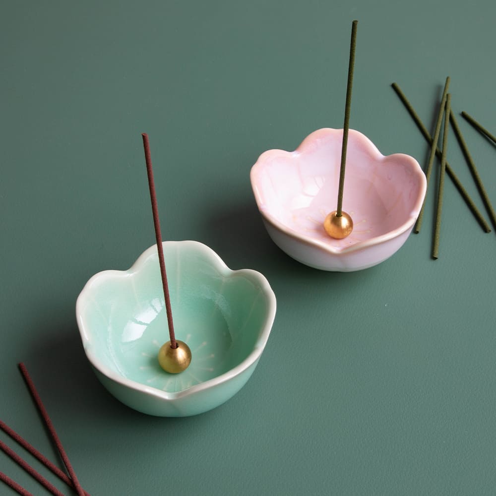 [ Free Shipping in continental US, CA, UK ] 100% Made in Japan Asayu Japan Pale Turquoise Mini Sakura Incense Holder with Brass Incense Burner Stand for relaxation, meditation and yoga