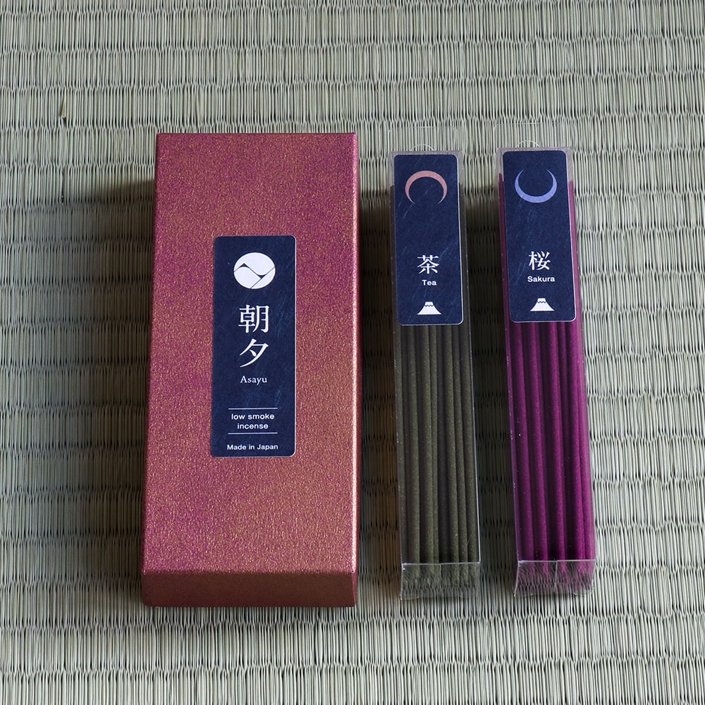 Low Smoke Incense Sticks 40g Japan Scent Set [ Green Tea and Sakura Cherry Blossom ]
