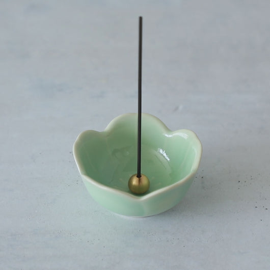[ Free Shipping in continental US, CA, UK ] 100% Made in Japan Asayu Japan Pale Turquoise Mini Sakura Incense Holder with Brass Incense Burner Stand for relaxation, meditation and yoga