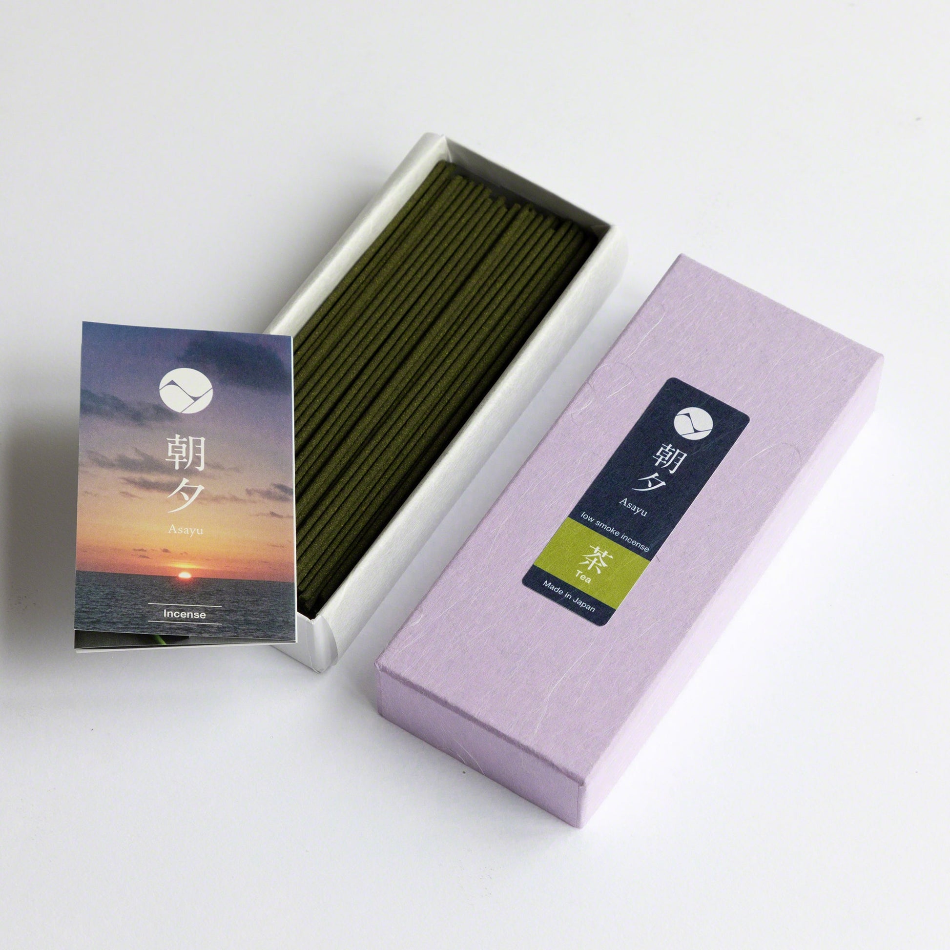 Asayu Japan Matcha Green Tea Low Smoke Incense Sticks box with mini catalogue