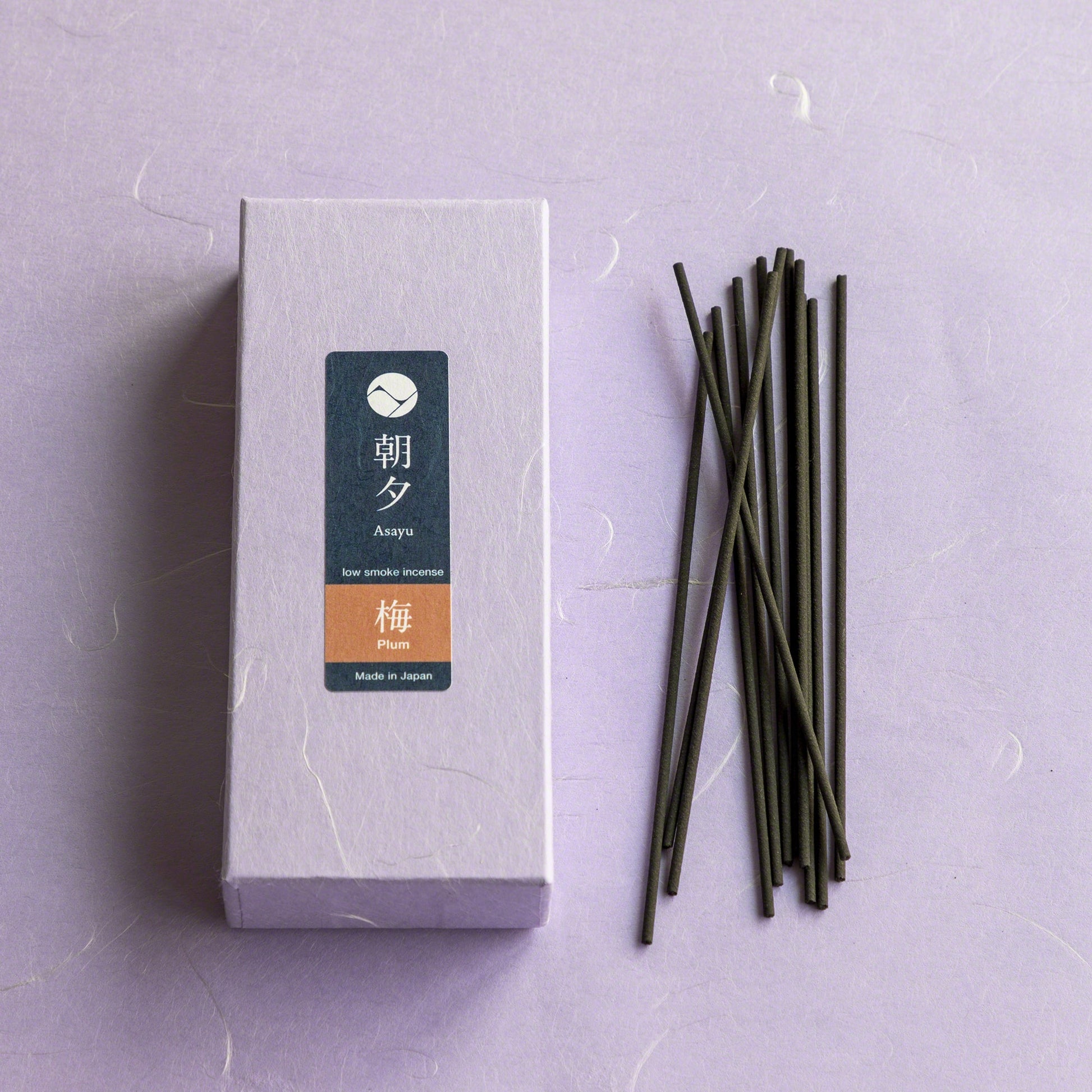 Box of Asayu Japan Plum Blossom Low Smoke incense with sticks outside