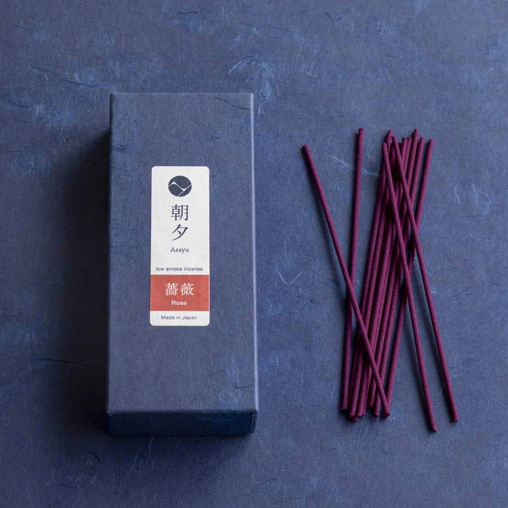 Box of Asayu Japan Rose Low Smoke incense with sticks outside