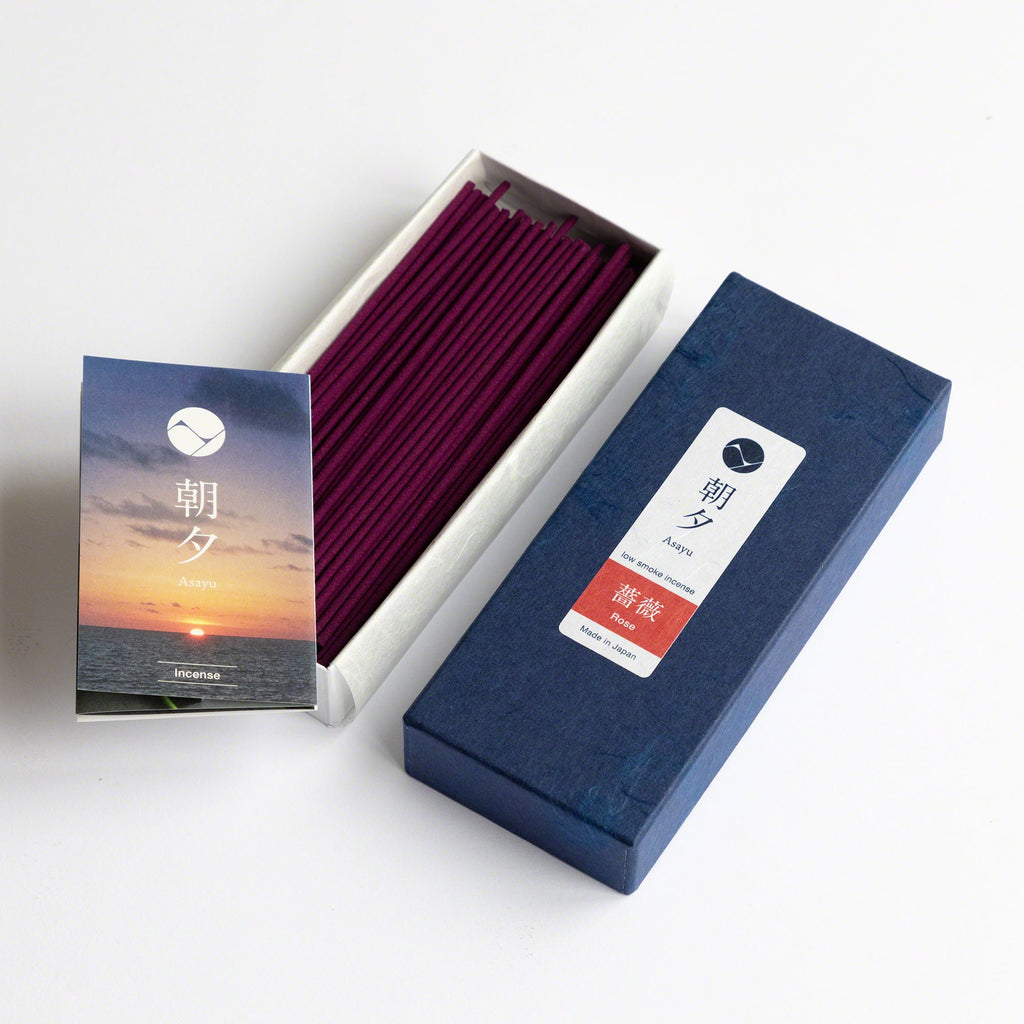 Asayu Japan Rose Low Smoke Incense Sticks box with mini catalogue