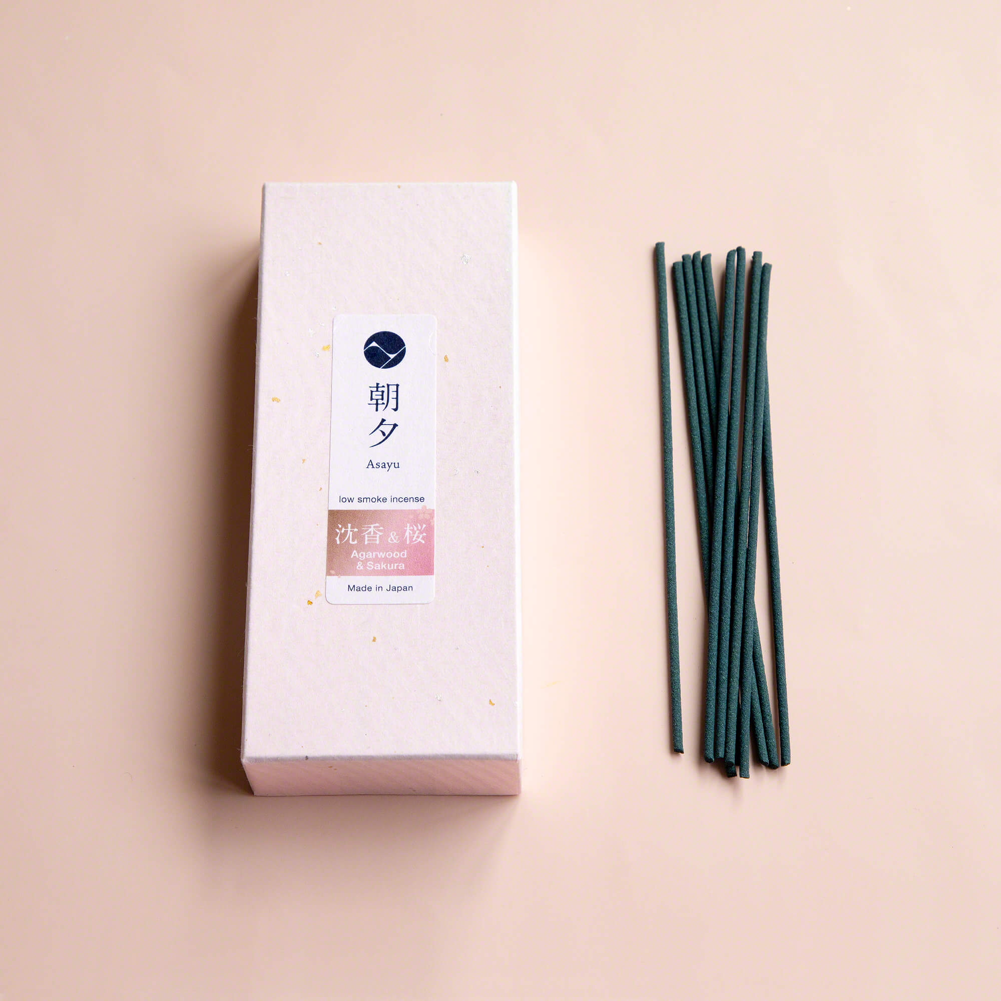 Box of Asayu Japan Premium Sakura Cherry Blossom and Agarwood Low Smoke incense with sticks outside